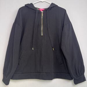 Lilly Pulitzer Women's Quarter Zip Hoodie Kangaroo Pocket Sz XL Black Normcore